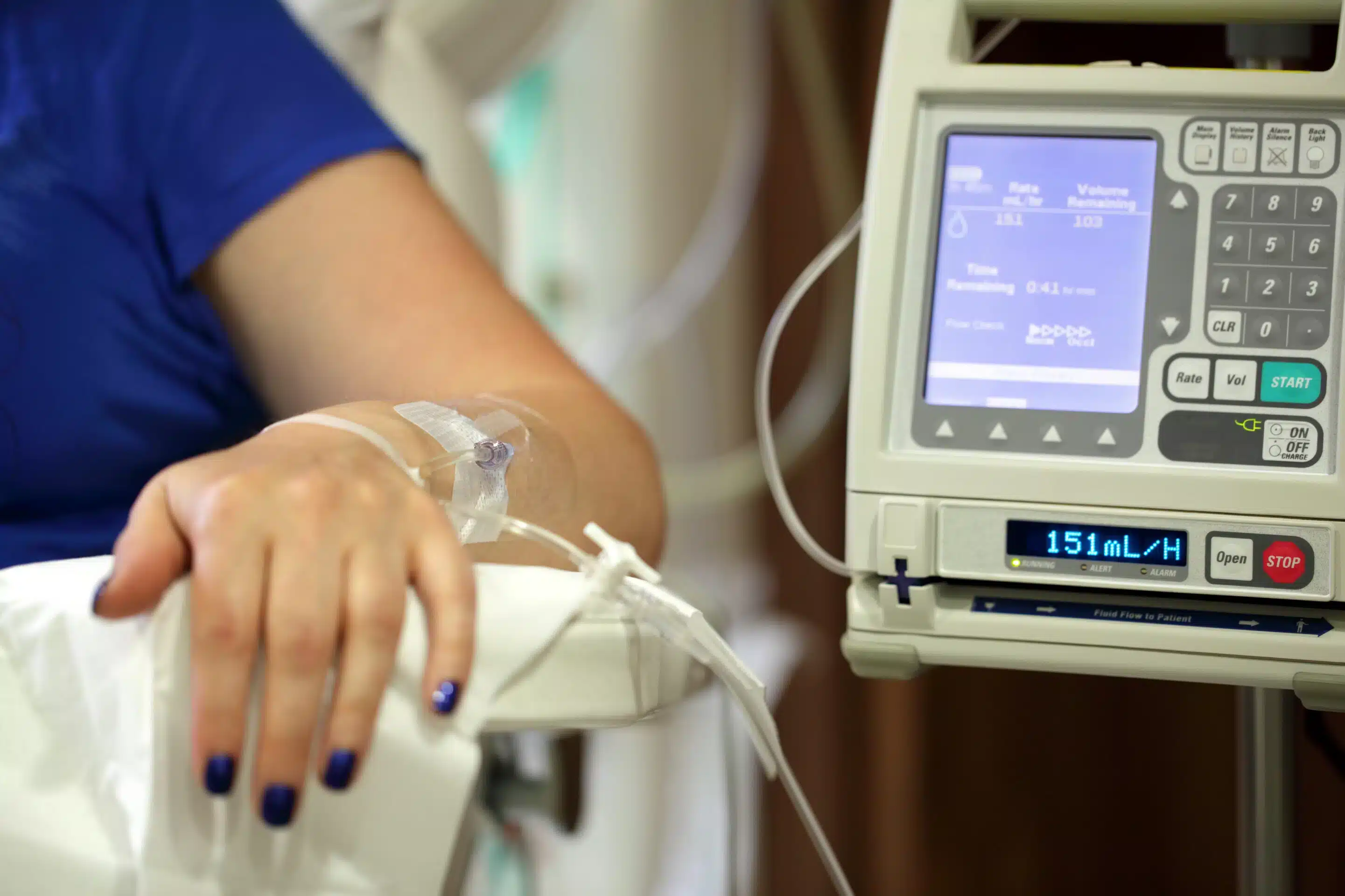 A patient on an iv drip in hospital 