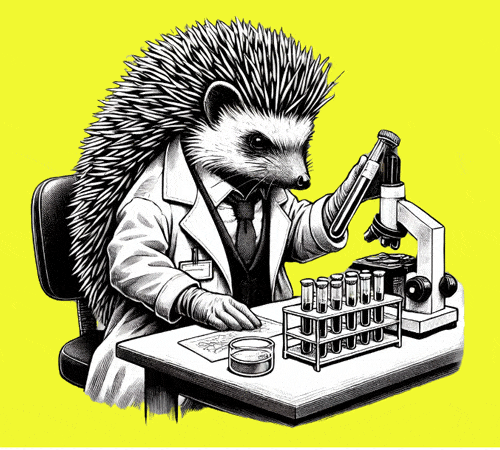 Atelerix (hedgehog) at the lab bench cartoon image